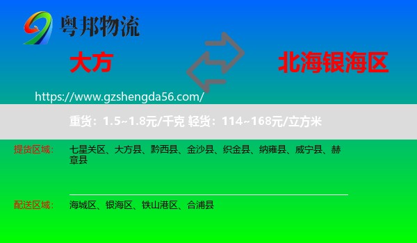 大方县到银海区物流专线
