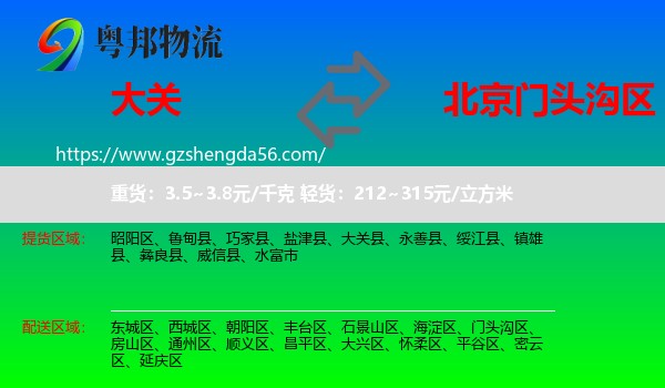 大关县到门头沟区物流专线