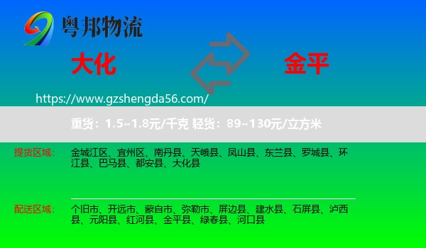 大化县到金平县物流专线