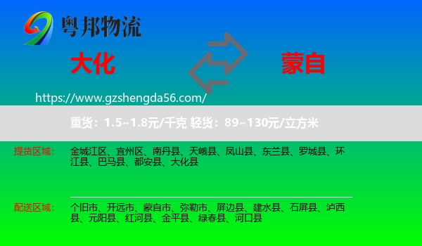 大化县到蒙自市物流专线