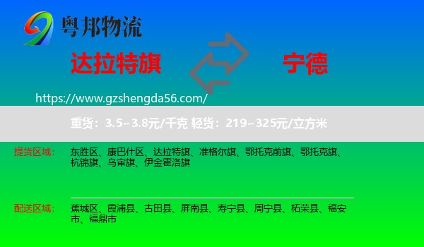 达拉特旗到宁德物流专线