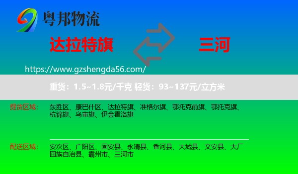 达拉特旗到三河市物流专线