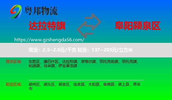 达拉特旗到颍泉区物流专线