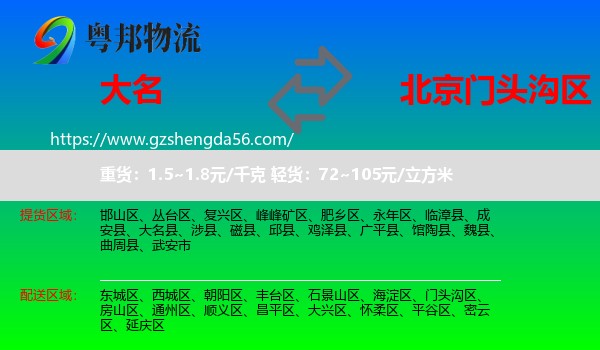 大名县到门头沟区物流专线