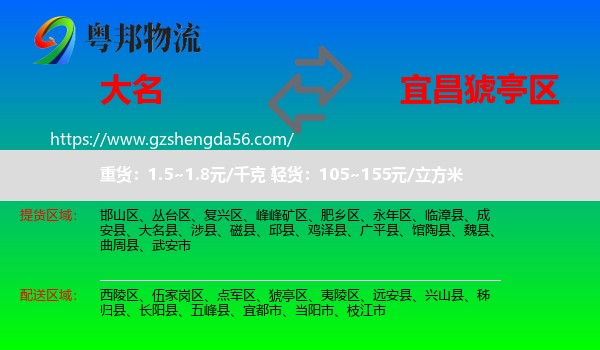 大名县到猇亭区物流专线