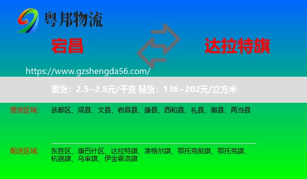 宕昌县到达拉特旗物流专线