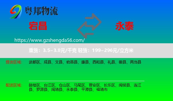 宕昌县到永泰县物流专线