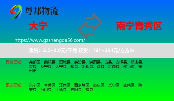 大宁县到青秀区物流专线