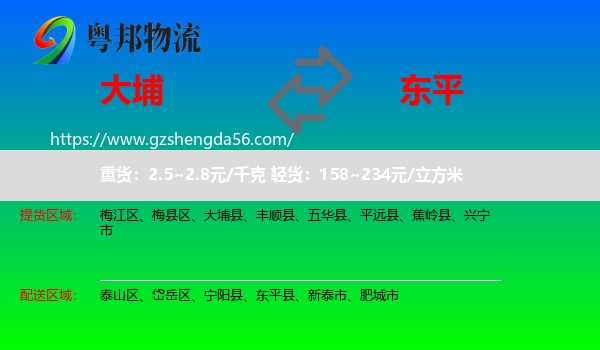大埔县到东平县物流专线
