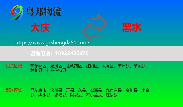 大庆到黑水县物流专线