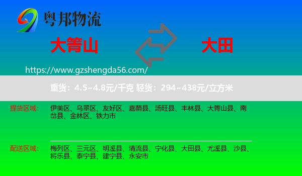 大箐山县到大田县物流专线
