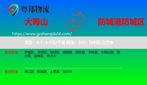 大箐山县到防城区物流专线