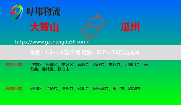 大箐山县到瓜州县物流专线