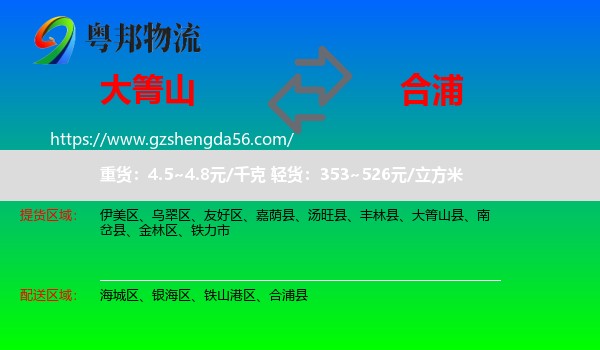 大箐山县到合浦县物流专线