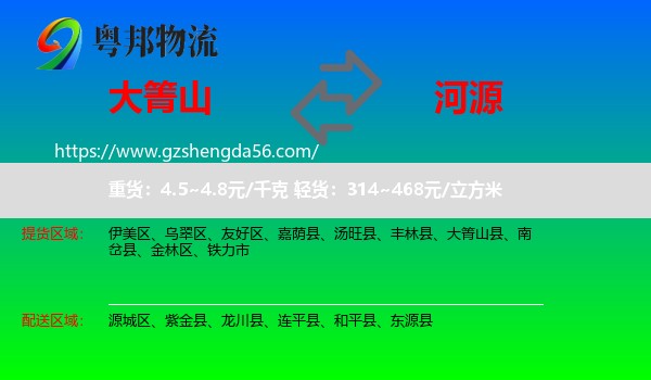 大箐山县到河源物流