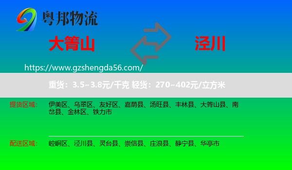 大箐山县到泾川县物流专线
