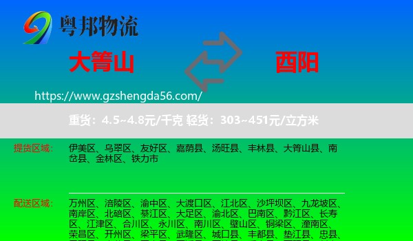 大箐山县到酉阳县物流