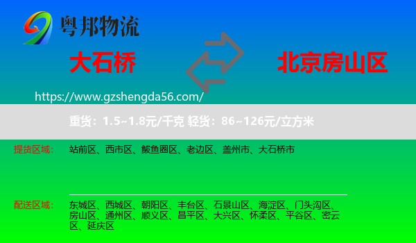 大石桥市到房山区物流专线