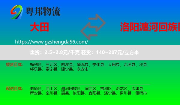 大田县到瀍河回族区物流专线