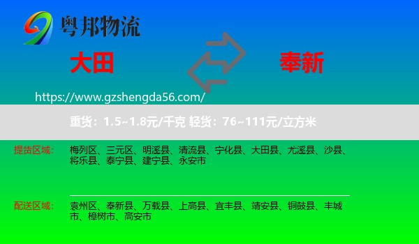 大田县到奉新县物流专线