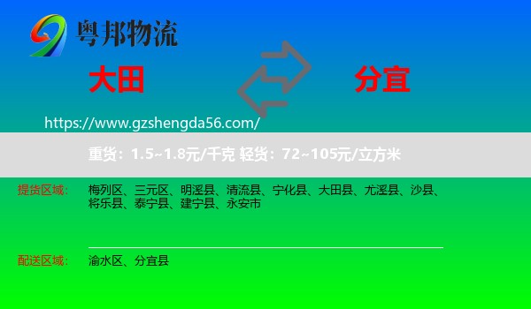 大田县到分宜县物流专线