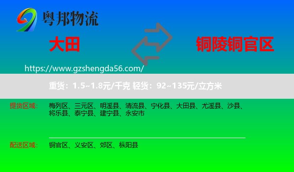 大田县到铜官区物流专线