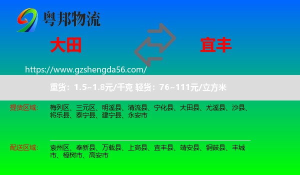 大田县到宜丰县物流专线