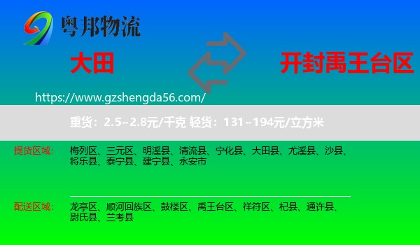 大田县到禹王台区物流专线
