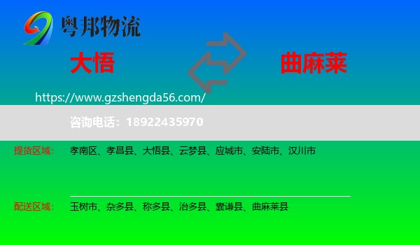 大悟县到曲麻莱县物流专线