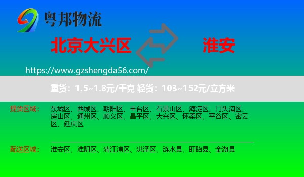大兴区到淮安物流