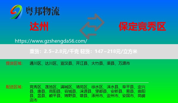 达州到竞秀区物流专线