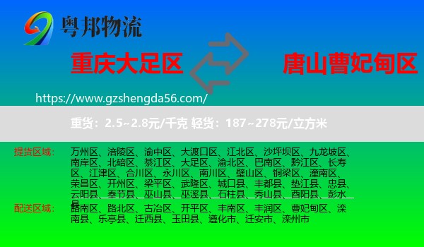 大足区到曹妃甸区物流专线