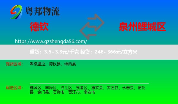 德钦县到鲤城区物流专线