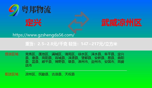 定兴县到凉州区物流专线