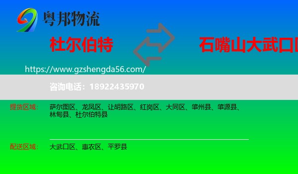 杜尔伯特县到大武口区物流专线