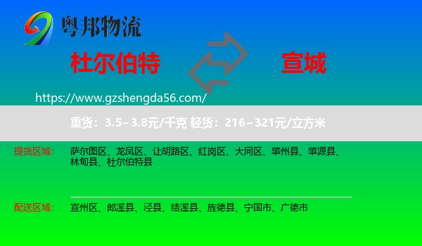 杜尔伯特县到宣城物流