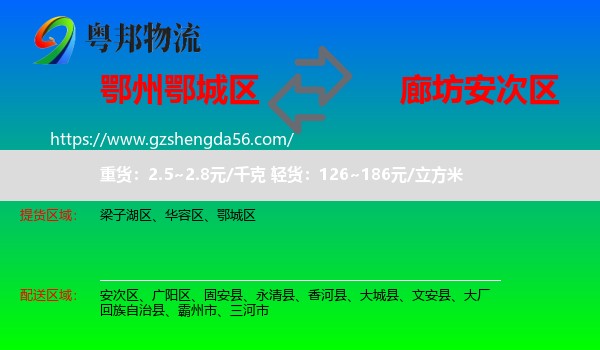 鄂城区到安次区物流专线