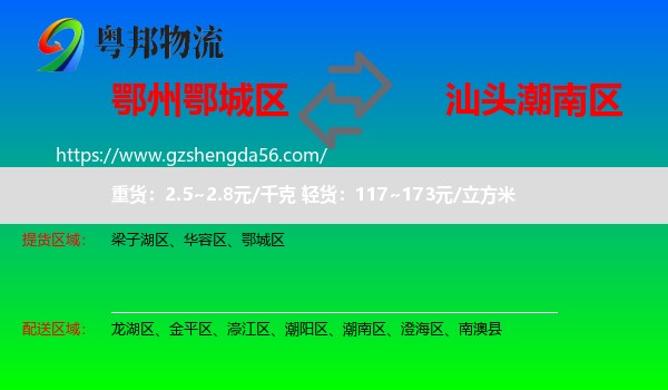 鄂城区到潮南区物流专线