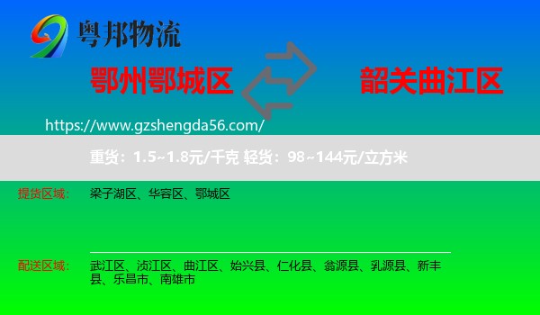 鄂城区到曲江区物流专线