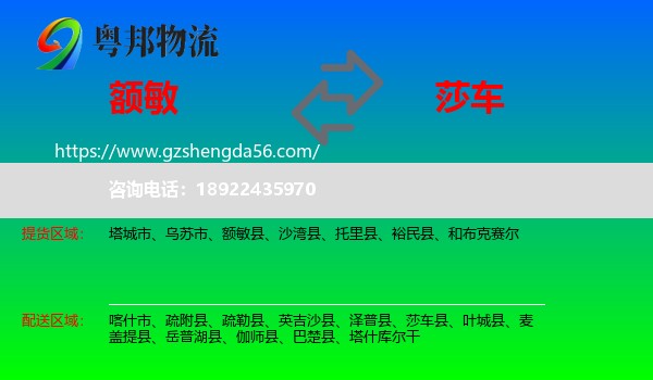 额敏县到莎车县物流专线