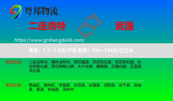 二连浩特市到武强县物流专线