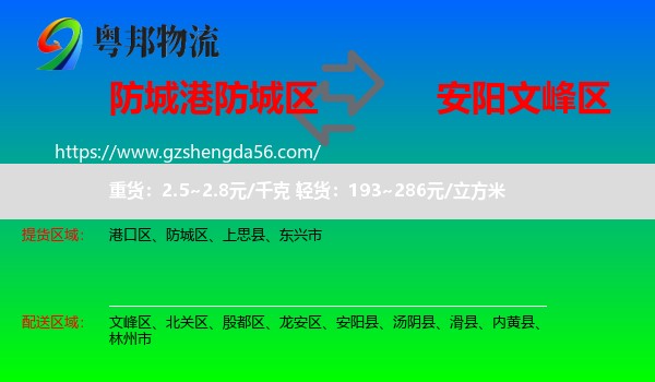 防城区到文峰区物流专线