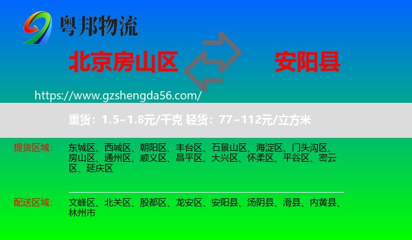 房山区到安阳县物流专线