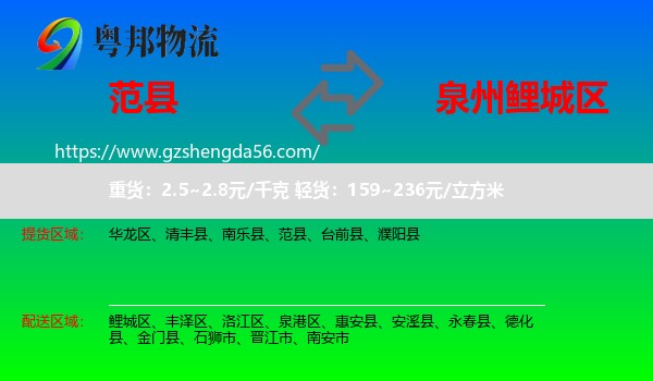 范县到鲤城区物流专线