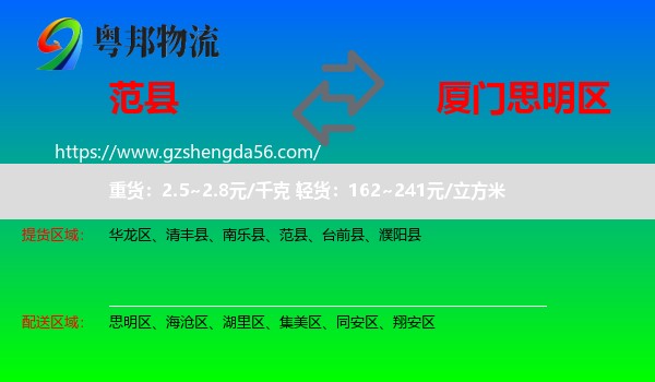 范县到思明区物流专线