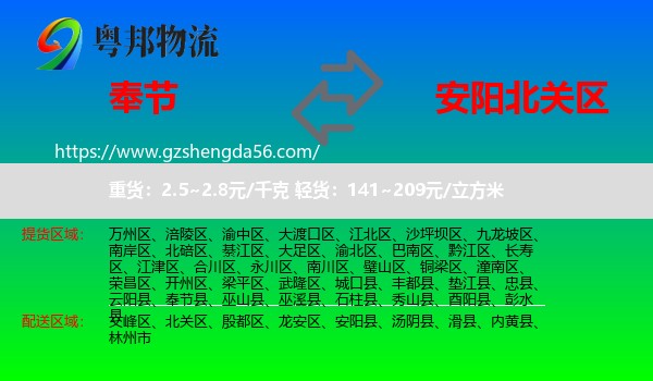 奉节县到北关区物流专线