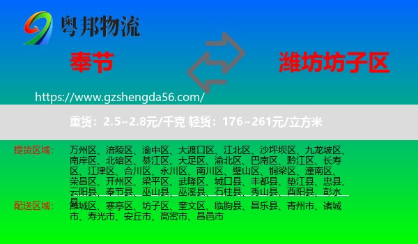 奉节县到坊子区物流专线
