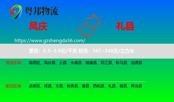 凤庆县到礼县物流专线