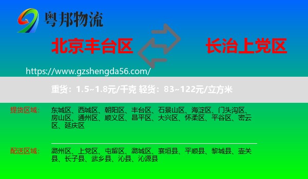 丰台区到上党区物流专线