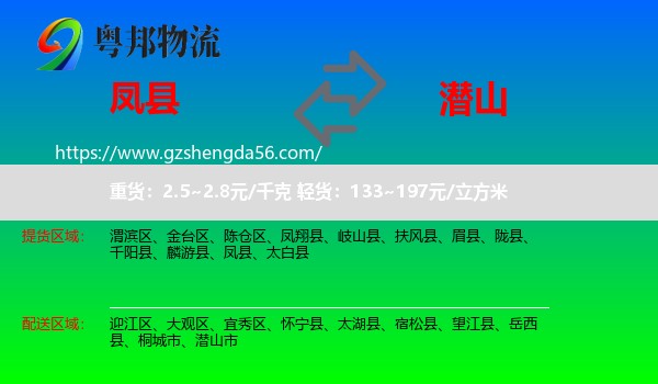 凤县到潜山市物流专线